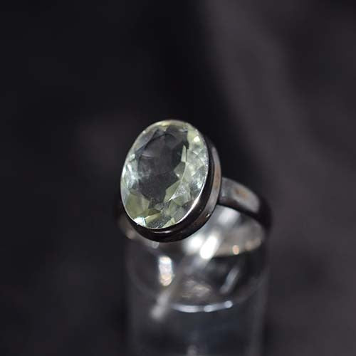 925 Sterling Silver Light Green Faceted Oval Ring