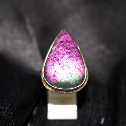 925 Sterling Silver Large Teardrop Ruby Zoisite Ring