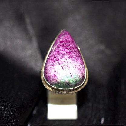 925 Sterling Silver Large Teardrop Ruby Zoisite Ring
