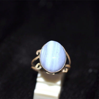 925 Sterling Silver Turkish Blue Lace Agate Oval Ring