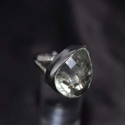 925 Sterling Silver Green Amethyst Pear Ring