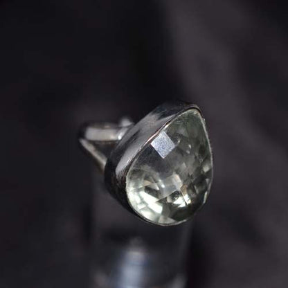 925 Sterling Silver Green Amethyst Pear Ring