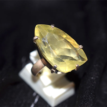 925 Sterling Silver Marquise Cut Lemon Quartz Prong Set Ring