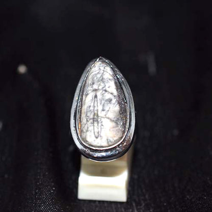 925 Sterling Silver Marquise Fossil Coral Ring