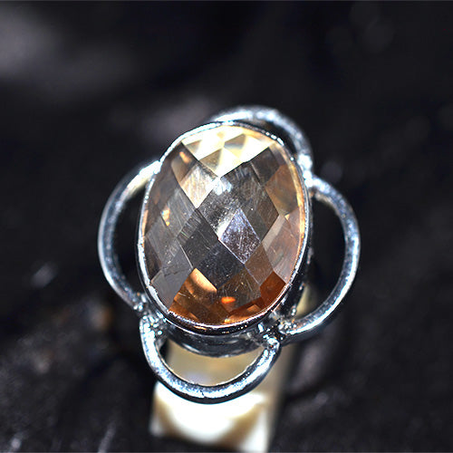 925 Sterling Silver Checkerboard Cut Imperial Topaz Ring with Clover Motif