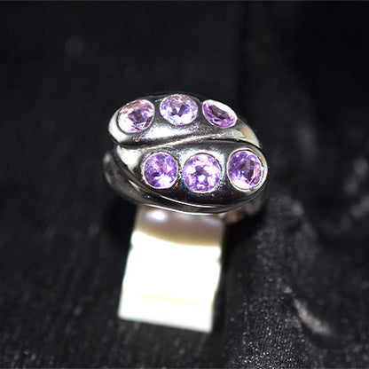 925 Sterling Silver Amethyst Coffee Bean Motif Ring