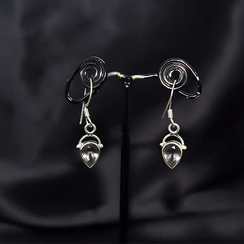 925 Sterling Silver Clear Quartz Teardrop Drop Earrings