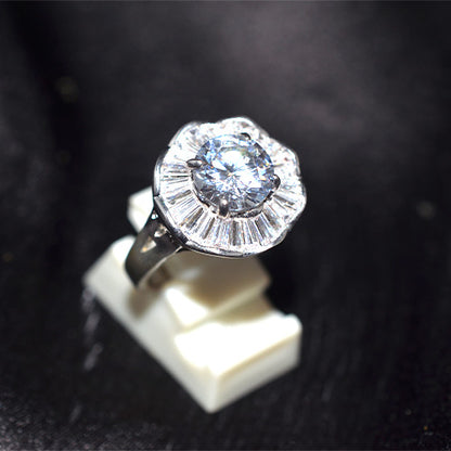 925 Sterling Silver Turkish Cubic Zirconia Floral Motif Ring