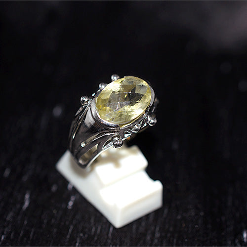 925 Sterling Silver Oval Lemon Quartz Ornate Setting Ring