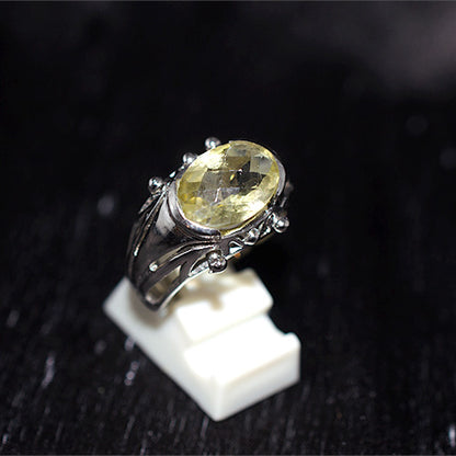 925 Sterling Silver Oval Lemon Quartz Ornate Setting Ring