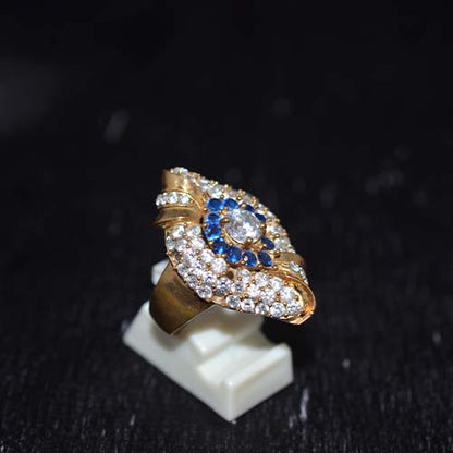 6 Carat Gold Plated Blue Floral Eye Motif Ring