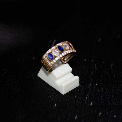 6 Carat Gold Plated Blue Oval Solitaire Statement Ring