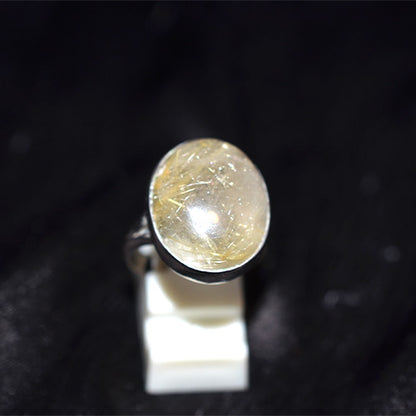 925 Sterling Silver Rutilated Quartz Oval Ring