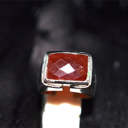 925 Sterling Silver Rectangular Carnelian Signet Ring with Wide Shank
