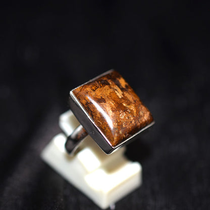 925 Sterling Silver Bronzite Square Ring