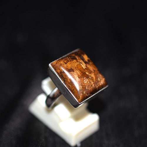 925 Sterling Silver Bronzite Square Ring