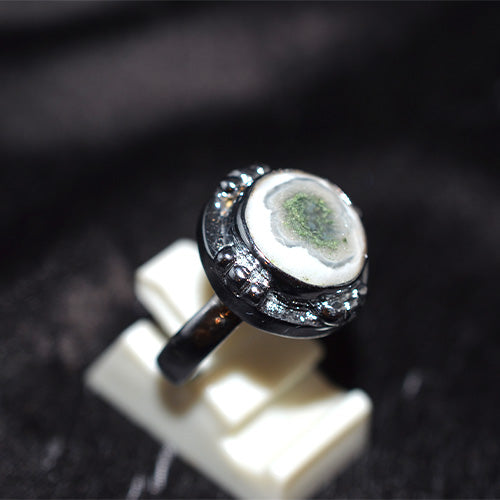 925 Sterling Silver Solar Quartz Ring with Granulated Bezel