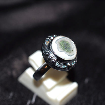 925 Sterling Silver Solar Quartz Ring with Granulated Bezel