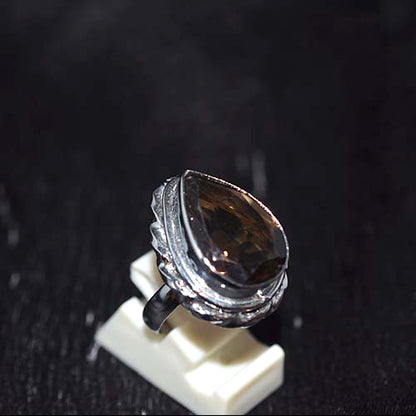 925 Sterling Silver Smoky Quartz Teardrop Ring