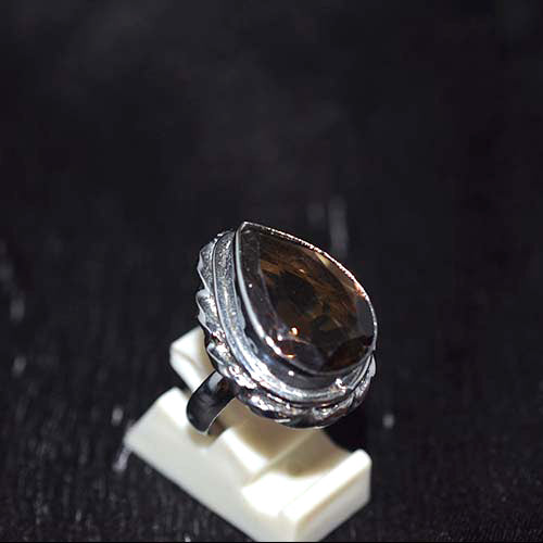 925 Sterling Silver Smoky Quartz Teardrop Ring