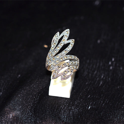 925 Sterling Silver Turkish Marcasite Leaf Wrap Ring