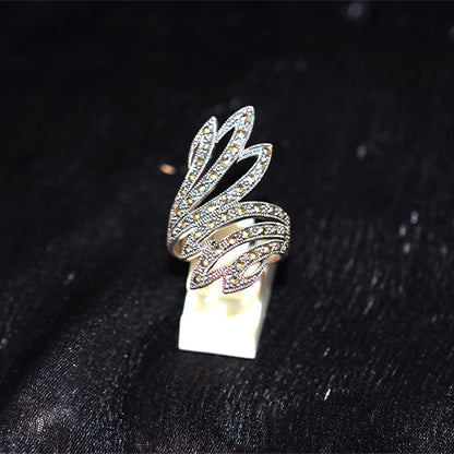 925 Sterling Silver Turkish Marcasite Leaf Wrap Ring