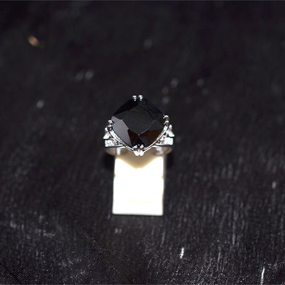 925 Sterling Silver Cushion-Cut Black Onyx with Crystal Split Shank Ring