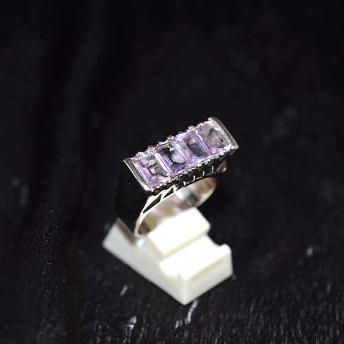 925 Sterling Silver Light Purple Gemstone Rectangle Row Ring