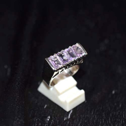 925 Sterling Silver Light Purple Gemstone Rectangle Row Ring