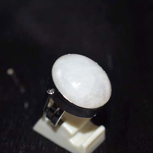 925 Sterling Silver Oval Rainbow Moonstone Wide Band Ring