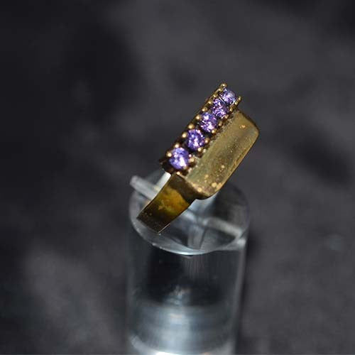 6 Carat Gold Plated Purple Crystal Bar Ring