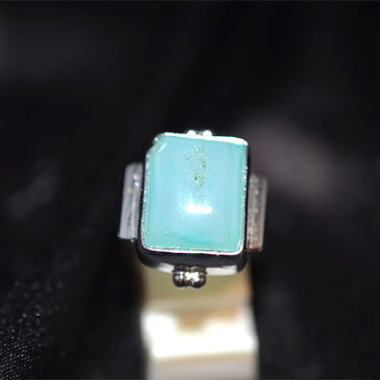 925 Sterling Silver Rectangle Chrysoprase Ring with Stepped Setting