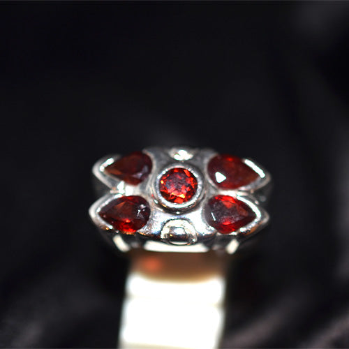 925 Sterling Silver Garnet Five Stone Flower Ring