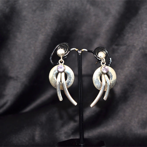 925 Sterling Silver Abstract Amethyst Double Dangle Drop Earrings