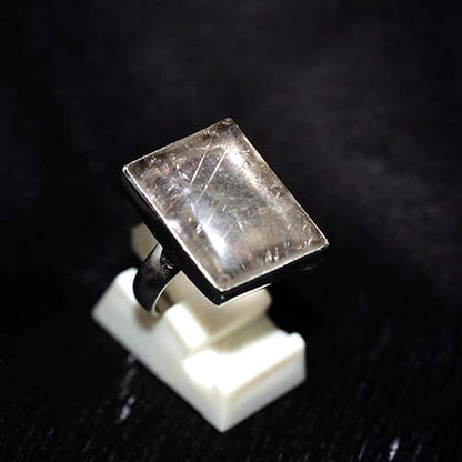 925 Sterling Silver Rutilated Quartz Wide Rectangle Ring