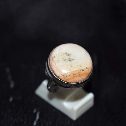 925 Sterling Silver Dendritic Jasper Round Ring