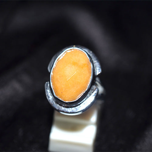 925 Sterling Silver Oval Yellow Jade Ring