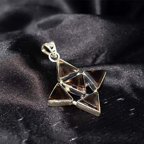 925 Sterling Silver Exotic Smoky Quartz Triangle Cluster Pendant