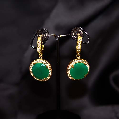 6 Carat Gold Plated Turkish Round Chrysoprase Crystal Dangle Earrings