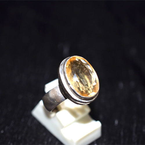 925 Sterling Silver Oval Citrine Chunky Bezel Ring