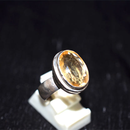 925 Sterling Silver Oval Citrine Chunky Bezel Ring