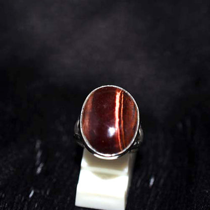 925 Sterling Silver Red Tiger Eye Cabochon Oval Ring