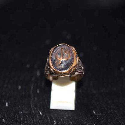 925 Sterling Silver Two-Tone Elif Vav Signet Ring with Geometric Engraved Band