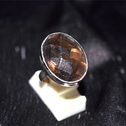 925 Sterling Silver Large Oval Faceted Smoky Quartz Ring