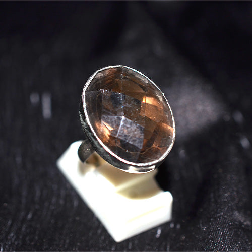 925 Sterling Silver Large Oval Faceted Smoky Quartz Ring