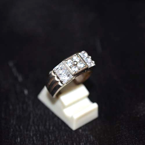 925 Sterling Silver Baguette and Round Cubic Zirconia Band Ring