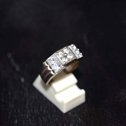 925 Sterling Silver Baguette and Round Cubic Zirconia Band Ring