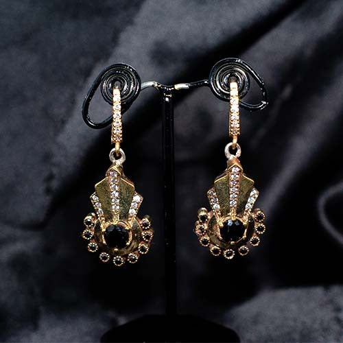 6 Carat Gold Plated Black Cz Art Deco Drop Earrings