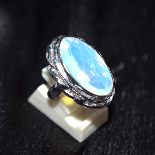 925 Sterling Silver Oval Opalite Turkish Ring with Twisted Rope Bezel