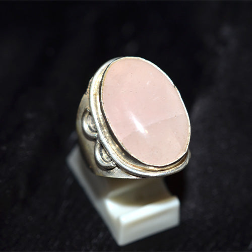 925 Sterling Silver Oval Rose Quartz Scrollwork Ring